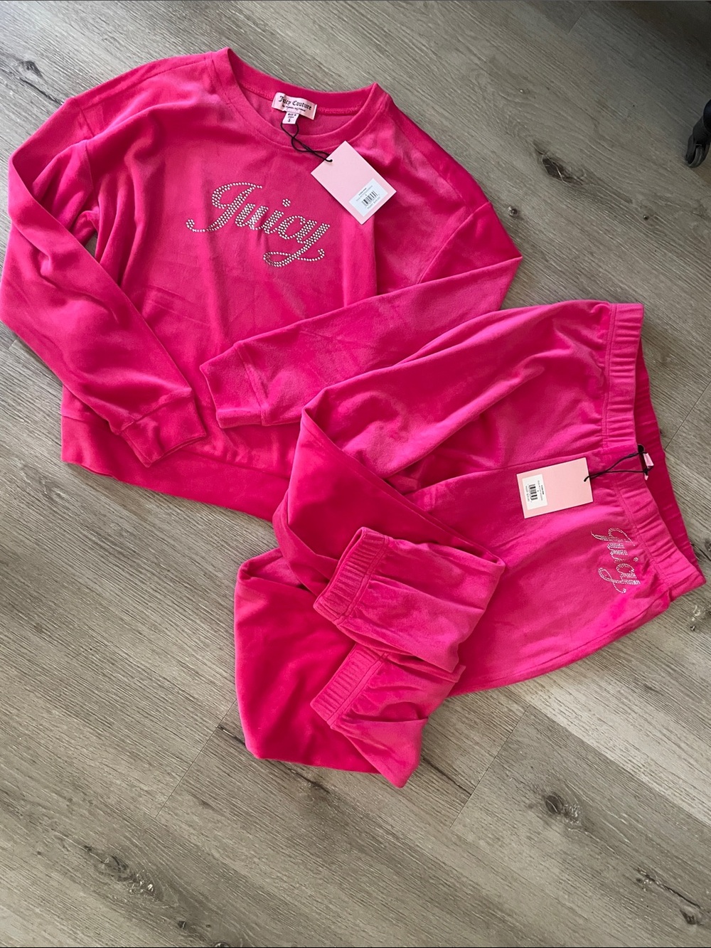 NWT Juicy Couture Velour Rhinestone Tracksuit Set | Hot Pink/Fuchsia | Size Smal